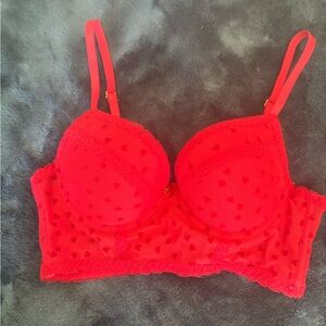 Daisy Fuentes Red Heart Mesh Longline Bra